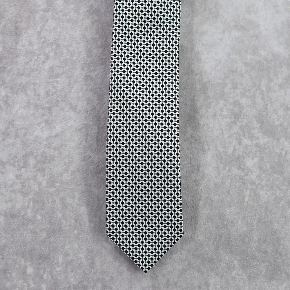 J. Ferrar White Black Checker Geometric Executive Neck Tie Men's